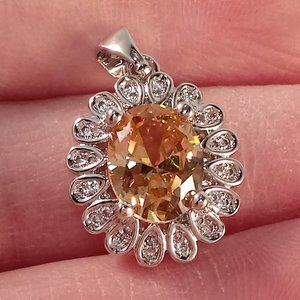 18K White Gold Filled Morganite Diamond Zircon Flower Pendant 2.54ctw Party Gift